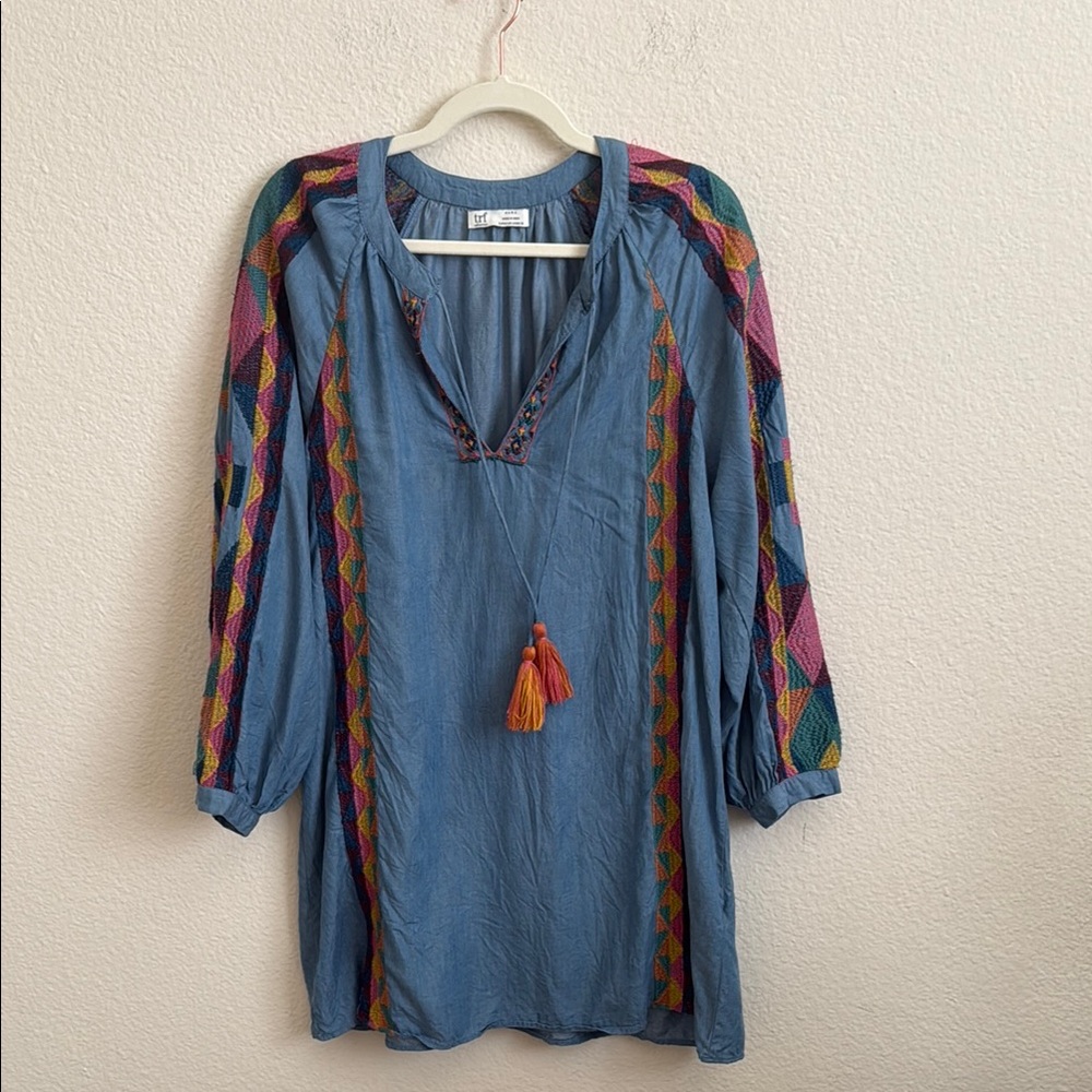 Zara Blue Tunic with Colorful Embroidery